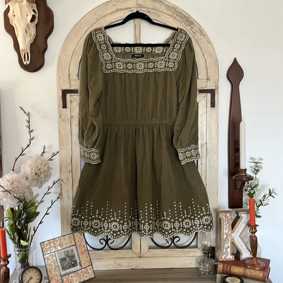 Madewell Embroidered Corduroy Square-Neck Mini Dress - Picture 3 of 10